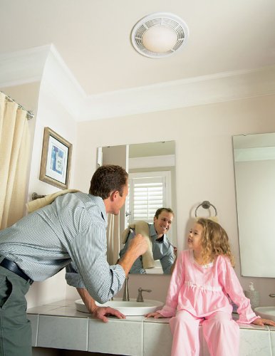 Broan Round Fan and Light Combo for Bathroom and Home, White Grille with Glass..