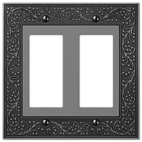 Amerelle English Garden Double Rocker Cast Metal Wallplate in Antique Nickel