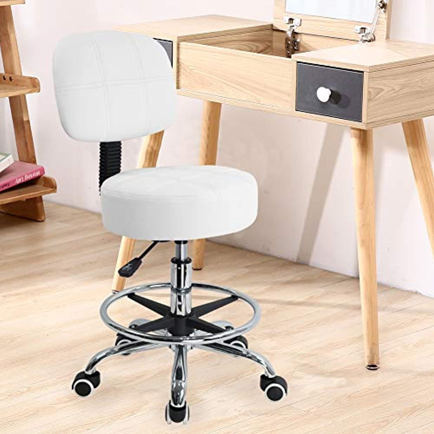 KKTONER Swivel Round Rolling Stool with Back - OPEN BOX- Preowned