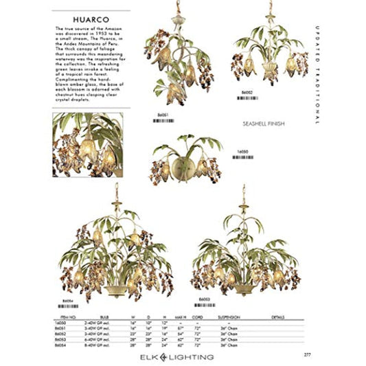 ELK Lighting Huarco 6-Light Chandelier, Seashell/Amber Glass -DENTED, SOLD AS IS