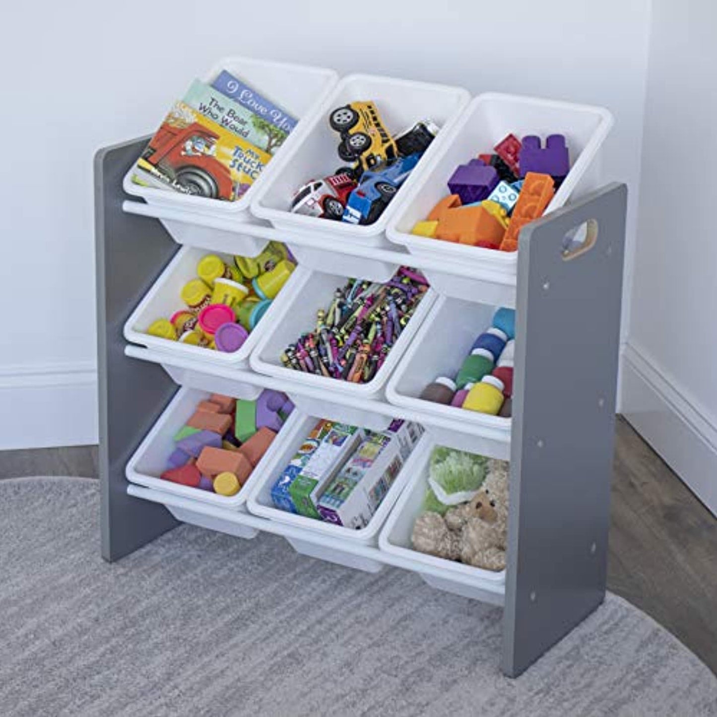 Humble Crew, Grey/White Toy Organizer, 9 Bin Storage, 24" Tall