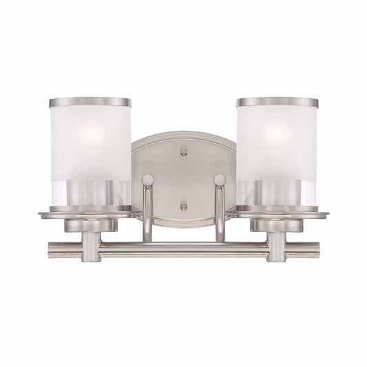 Hampton Bay 2-Light Brushed Nickel Vanity Light with Clear and Sand Glass Shades