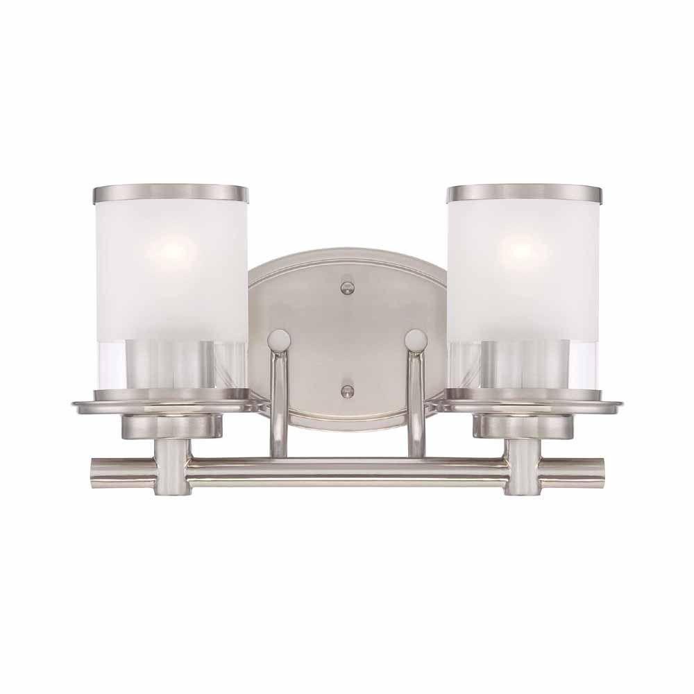 Hampton Bay 2-Light Brushed Nickel Vanity Light with Clear and Sand Glass Shades
