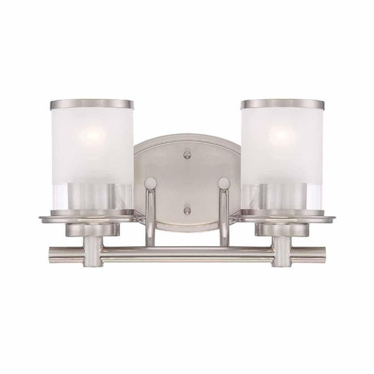 Hampton Bay 2-Light Brushed Nickel Vanity Light with Clear and Sand Glass Shades