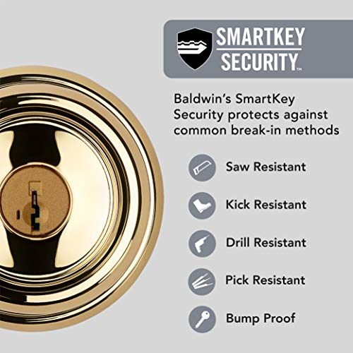 Baldwin Prestige Alcott Entry Knob featuring SmartKey in Lifetime Polished Brass