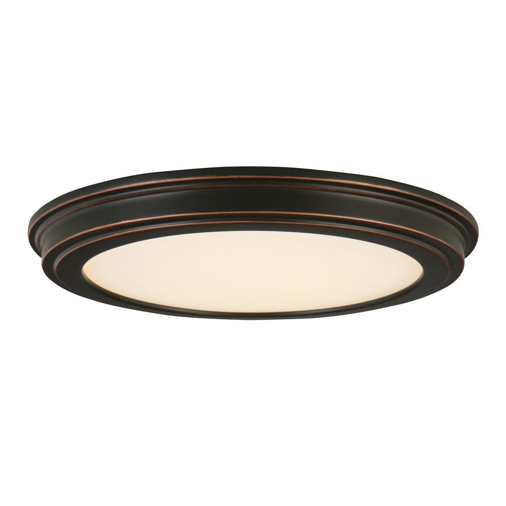 Commercial Electric 13 in. Oil Rubbed Bronze LED Ceiling Flush Mount with Whit..
