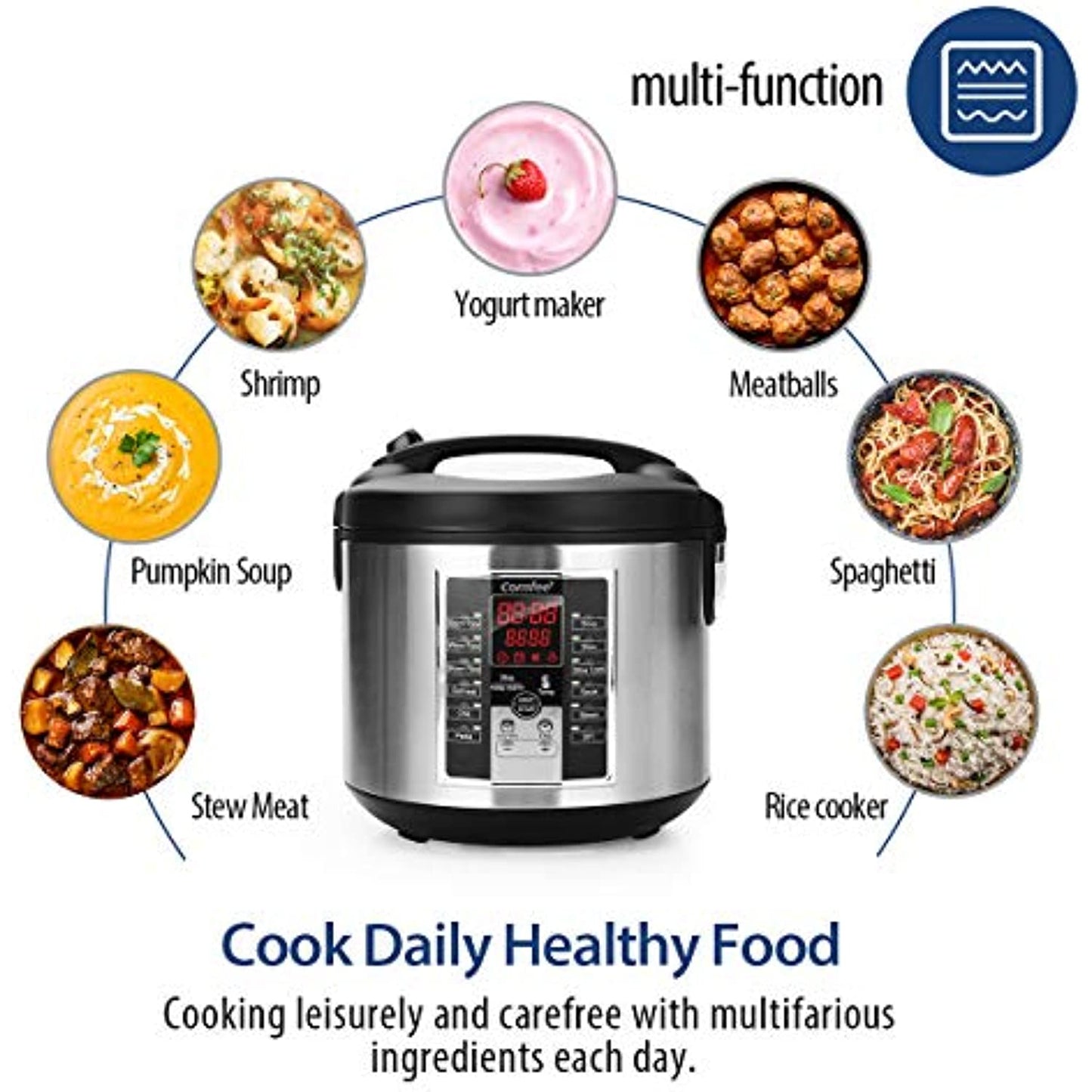 COMFEE' Rice Cooker Slow Cooker Steamer Stewpot Saute All in One 12 Digital C...