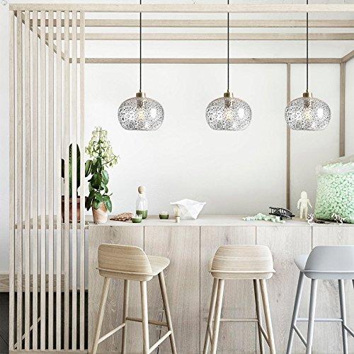 CASAMOTION Pendant Light Handblown Glass Drop Ceiling Lights, Rustic Hanging Light Seeded Clear Glass with Black Sand Powder, Brushed Brass Finish