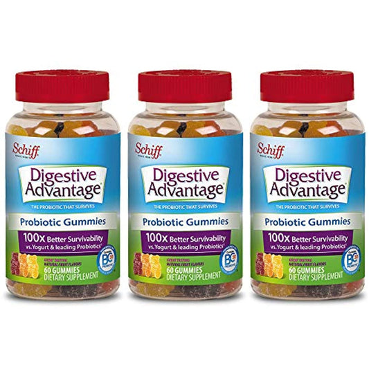 Digestive Advantage Probiotic Gummies- Prevents Occasional Gas, Bloating & Diarrhea For Digestive and Immune Health, 60 Count (Pack of 3) Natural Fruit Flavor