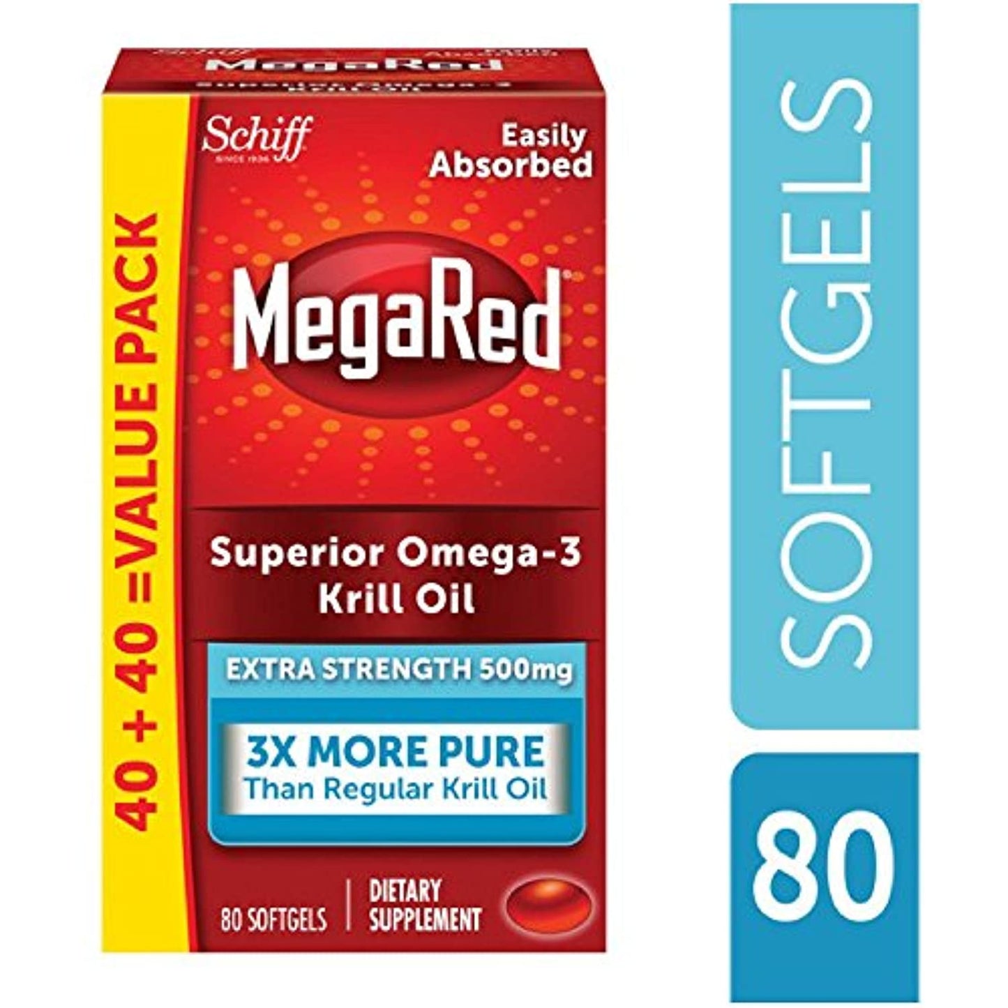 MegaRed 500mg Extra Strength Omega-3 Krill Oil (80 Count) No Box Exp 8/2022