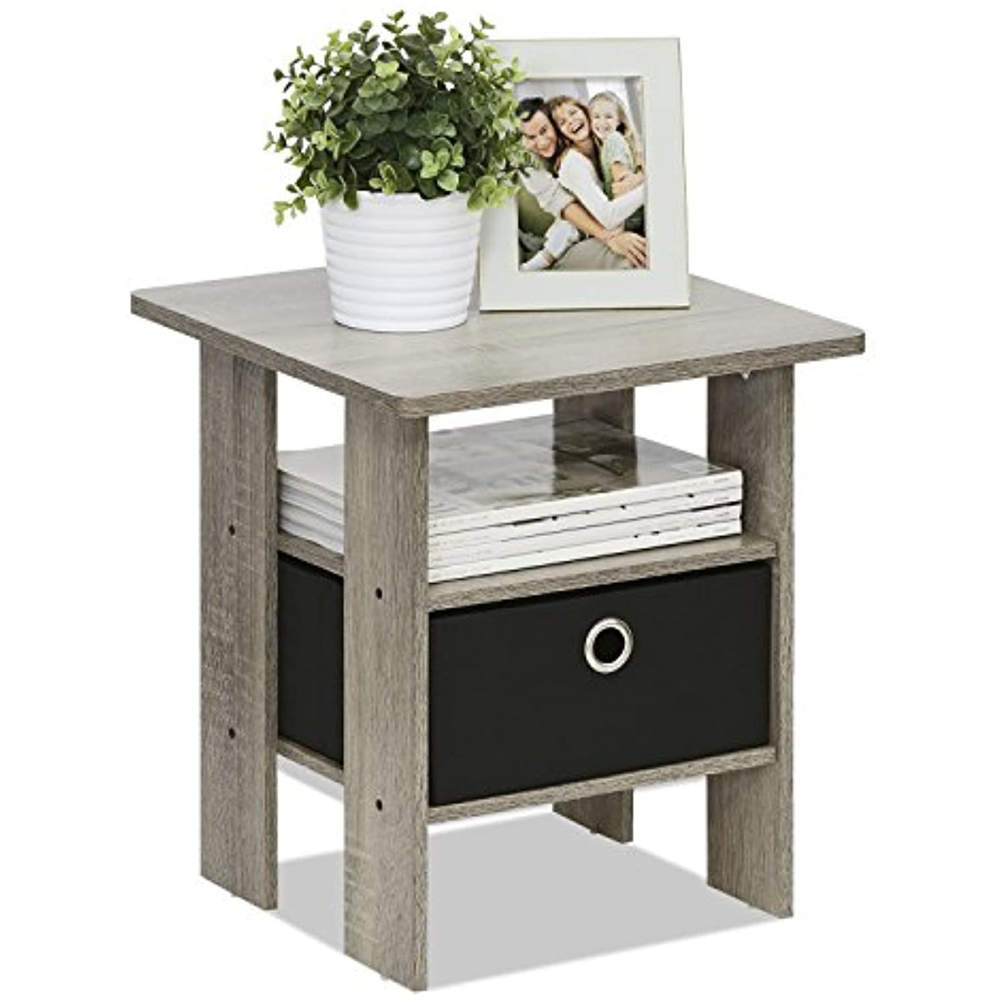 Furinno 11157  End Table Nightstand with Bin Drawer, French Oak Grey- OPEN BOX