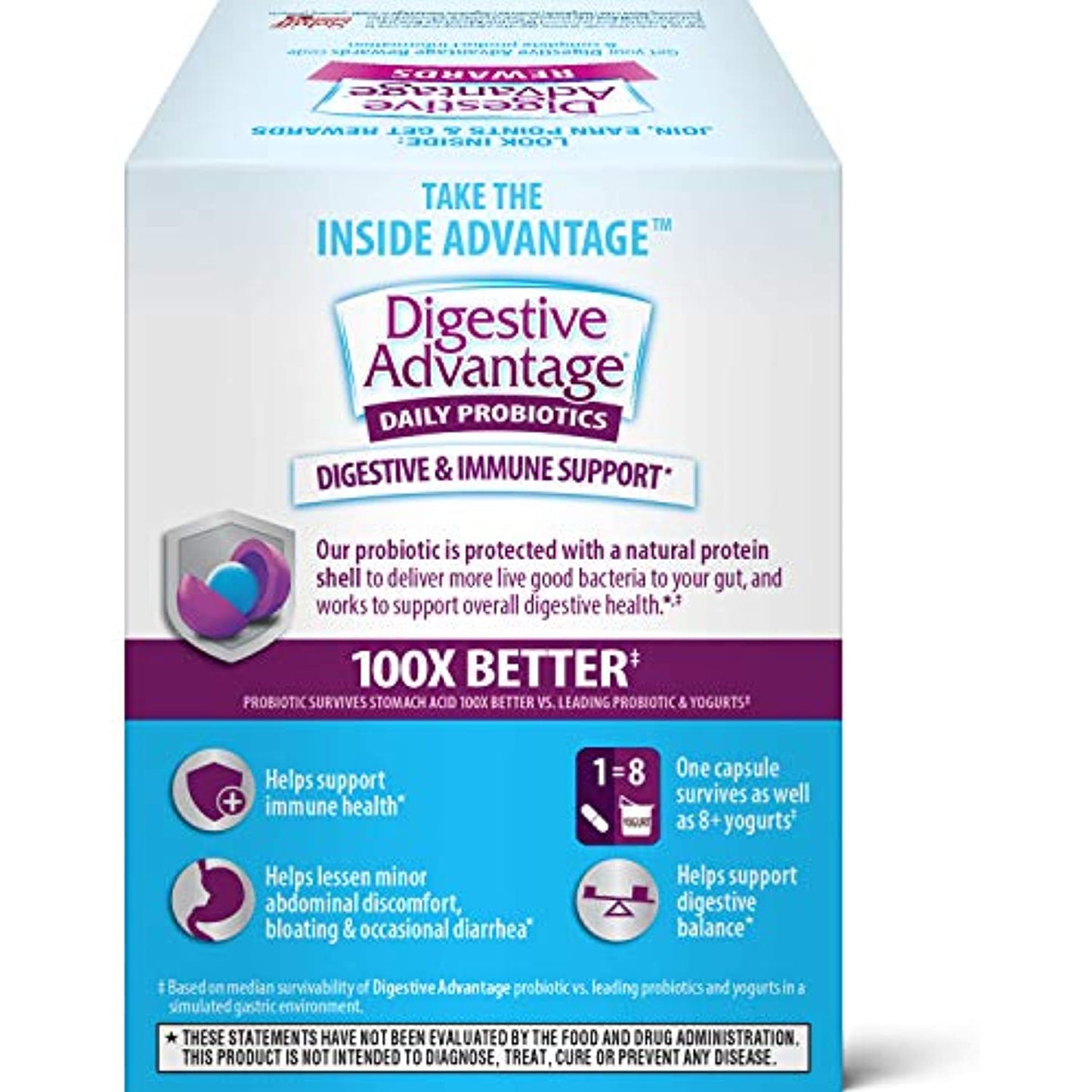 Daily Probiotic Capsule - Digestive Advantage (50 count in a box), Survives 100x Better Than Regular 50 Billion CFU, Lessen Minor Abdominal Discomfort, Bloating & Occasional Diarrhea
