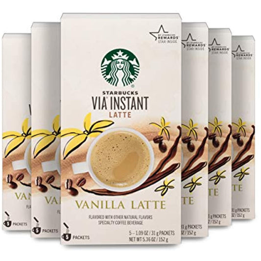 6 Boxes Starbucks VIA Instant Latte Vanilla 5 Packets Each 30 Total BBD 1/2021