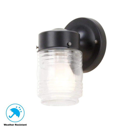 Hampton Bay 1-Light Matte Black Outdoor Jelly-Jar Wall Light -OPEN BOX