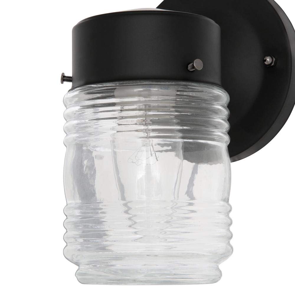 Hampton Bay 1-Light Matte Black Outdoor Jelly-Jar Wall Light -OPEN BOX