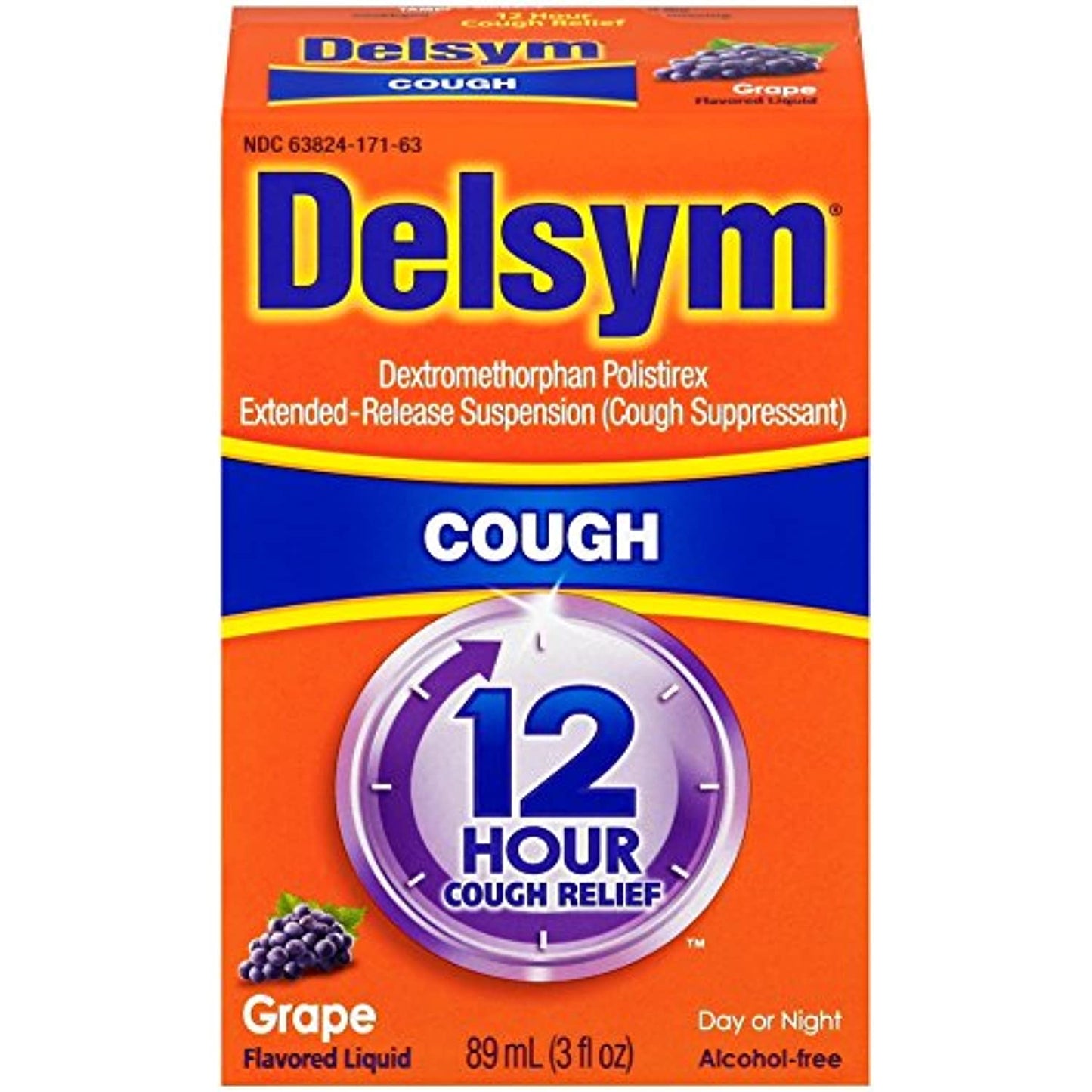 Delsym Adult 12 Hour Grape Cough Syrup, 3 Fl Oz (Pack of 2)
