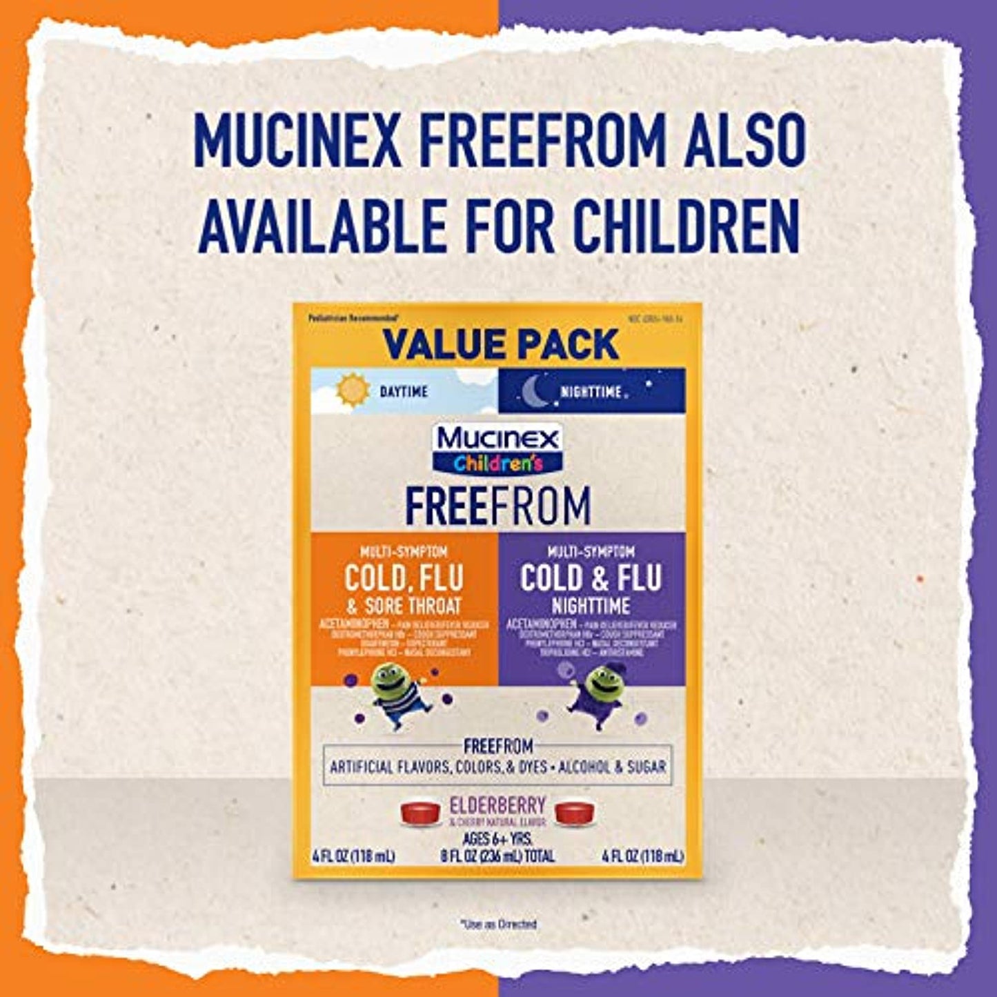 Mucinex FreeFrom Cold and Flu Daytime and Nighttime, Multi-Symptom Relief, Cherry, 6 Fl Oz (Pack of 2)