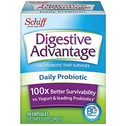 Daily Probiotic Capsule - Digestive Advantage (50 count in a box), Survives 100x Better Than Regular 50 Billion CFU, Lessen Minor Abdominal Discomfort, Bloating & Occasional Diarrhea