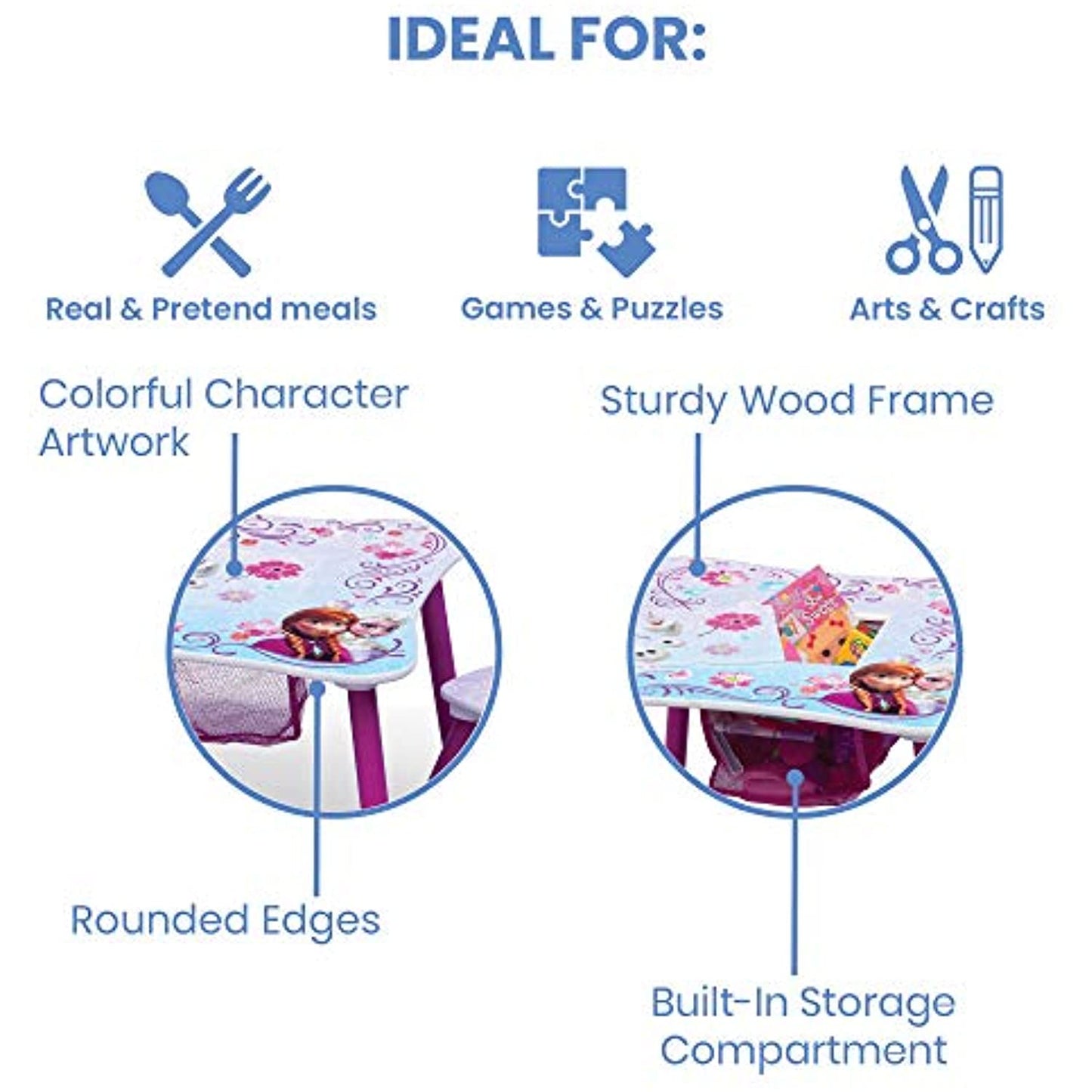 Delta Children Kids Table and 2 Chair Set With Storage, Disney Frozen II (NEW)