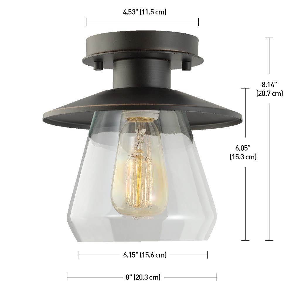 Globe Electric Vintage SemiFlush Mount Oil Rubbed Bronze and Glass Ceiling Light