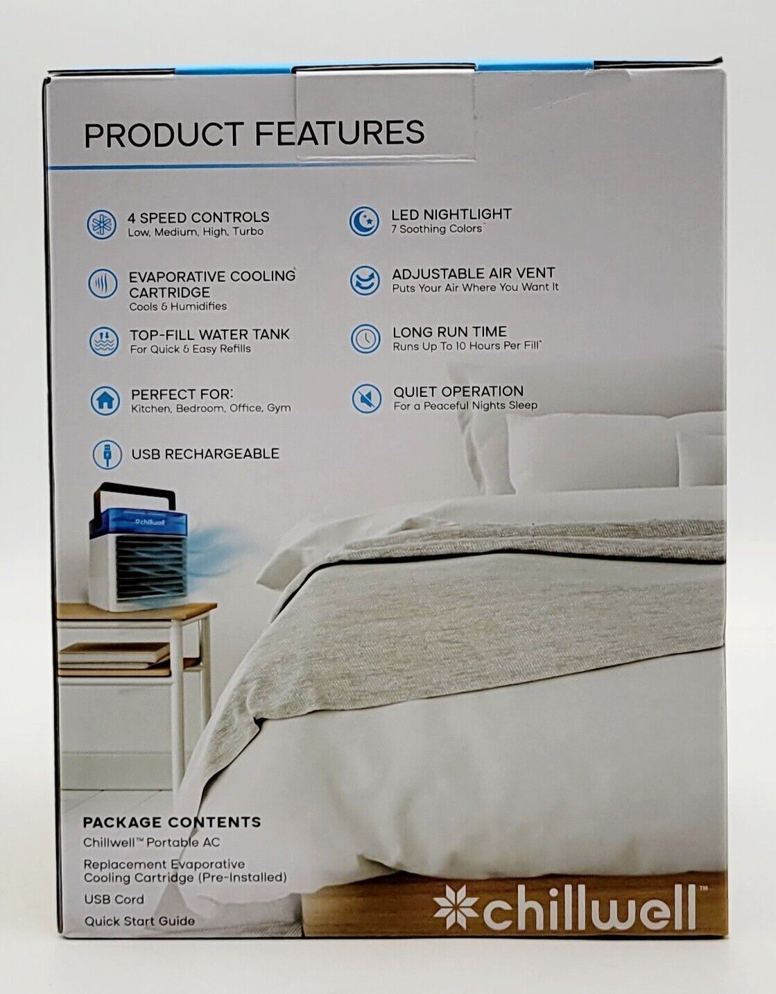 Chillwell Portable Personal AC Unit, USB Rechargeable, 4 Speed, Nightlight...