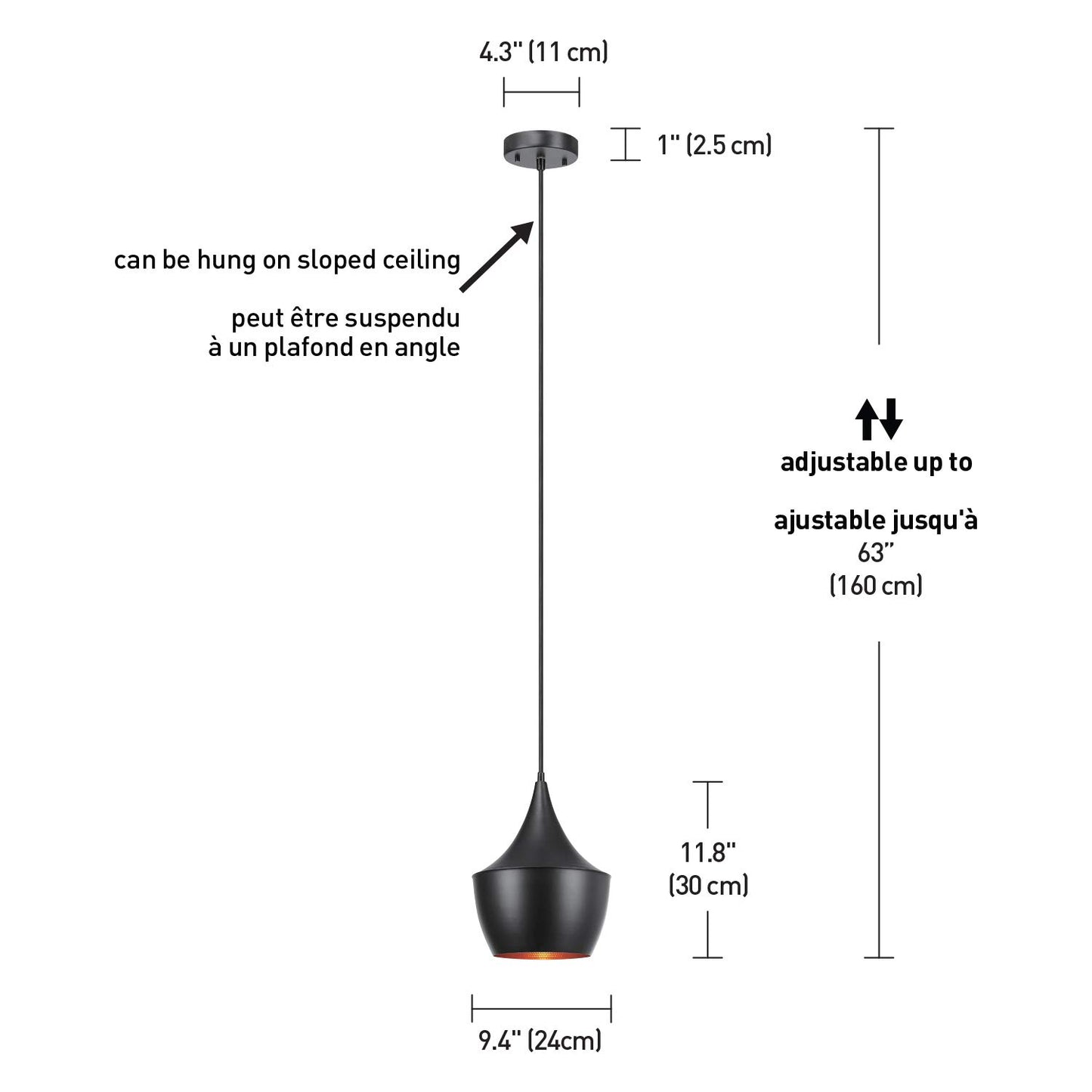 Globe Electric Flo 1-Light Pendant, Matte Black, Gold Interior 63871