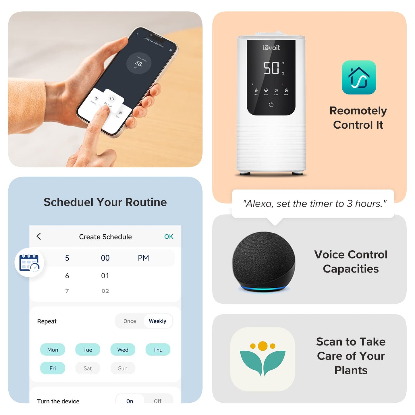 LEVOIT OasisMist Smart Cool and Warm Mist Humidifier for Large Room White