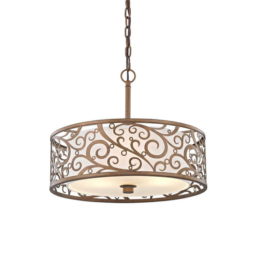 Home Decorators Carousel 3-Light Burnished Gold Pendant with Frosted Glass