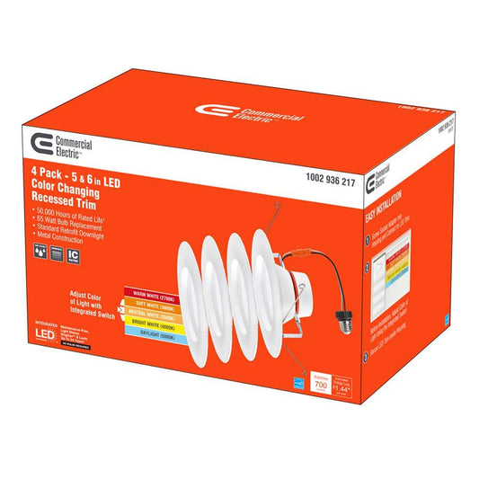 Commercial Electric 5/6 in White Integrated LED Energy Star Color Changing Recessed Trim Downlight 4 Pk