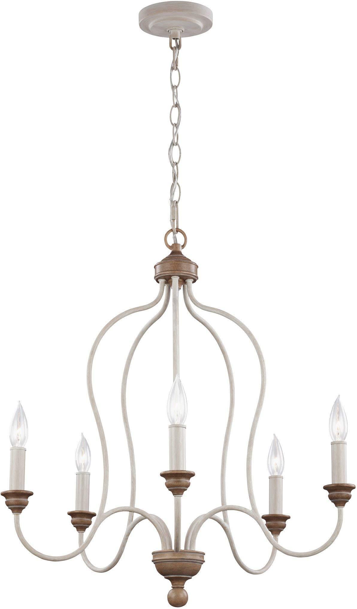 Feiss F2998/5CHKW/BW Hartsville Farmhouse Candle Chandelier Lighting, White, 5-Light (24"Dia x 26"H) 300watts