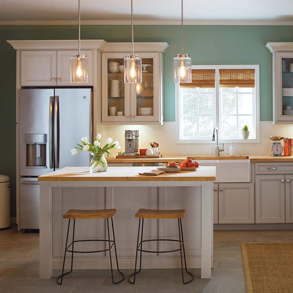 Home Decorators Collection 1-Light Brushed Nickel Mini Pendant with Clear Glas..