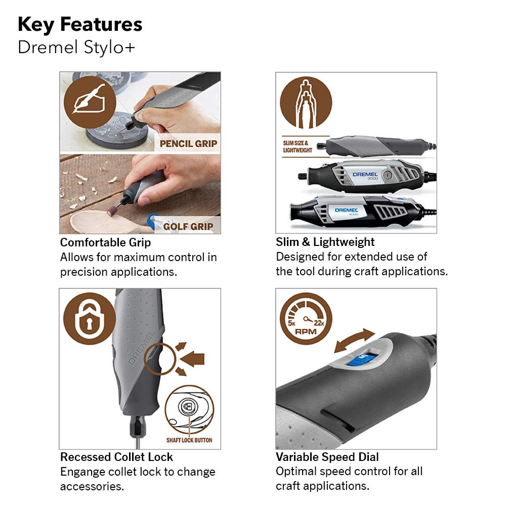 Dremel 2050-15 Stylo+ Versatile Craft Rotary Tool, Perfect for glass etching, leather burnishing, jewelry making, polishing, woodworking and more craft projects
