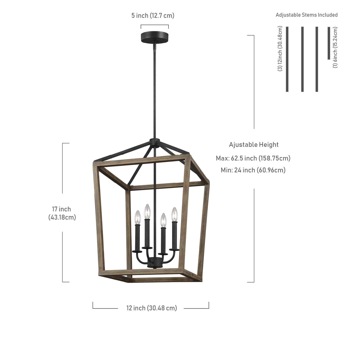 Feiss F3190/4WOW/AF Gannet Wood Lantern Pendant Lighting, Brown, 4-Light (12"W x 17"H) 240watts