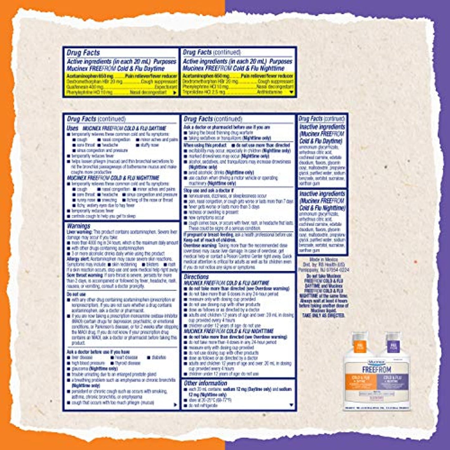 Mucinex FreeFrom Cold and Flu Daytime and Nighttime, Multi-Symptom Relief, Cherry, 6 Fl Oz (Pack of 2)