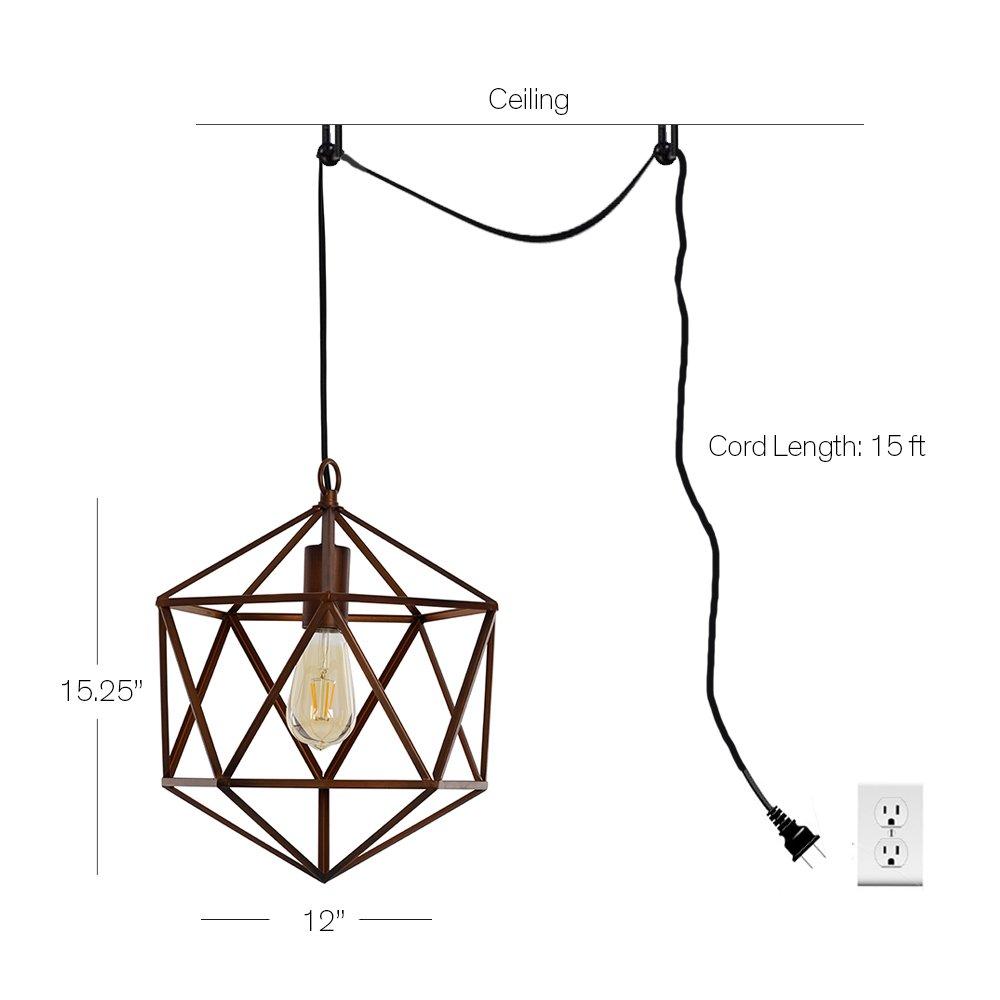 Catalina Lighting 20067-000 Industrial Modern Geometric Open Cage Metal Swag Mini Pendant Ceiling Light, 12" Brown
