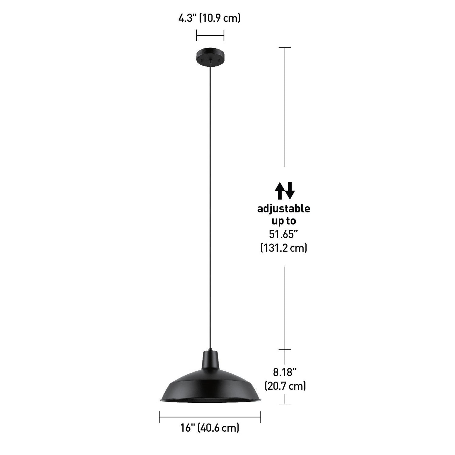 Globe Electric 65155 Barnyard 1-Light Industrial Warehouse Pendant, Matte Black