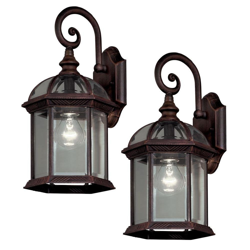 Hampton Bay 7072-2RT Twin Pack 1-Light Weathered Bronze Outdoor Lantern READ !