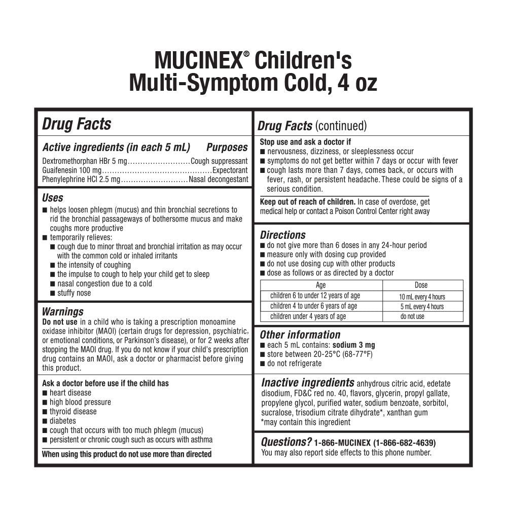 Children's Mucinex Multi-Symptom Cold 6.8 oz Liquid Very Berry 10/23 BOX DAMAGE