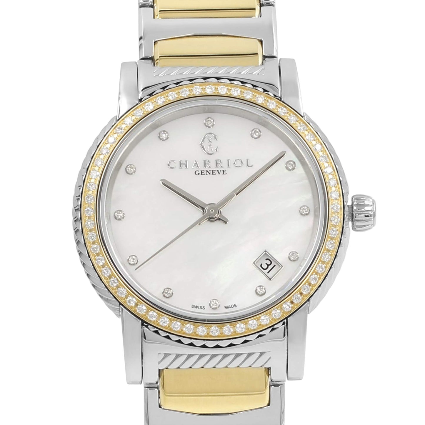 Charriol Parisii MOP 0.40cttw Two Tone Steel Quartz Ladies Watch P33SY2D.921.001