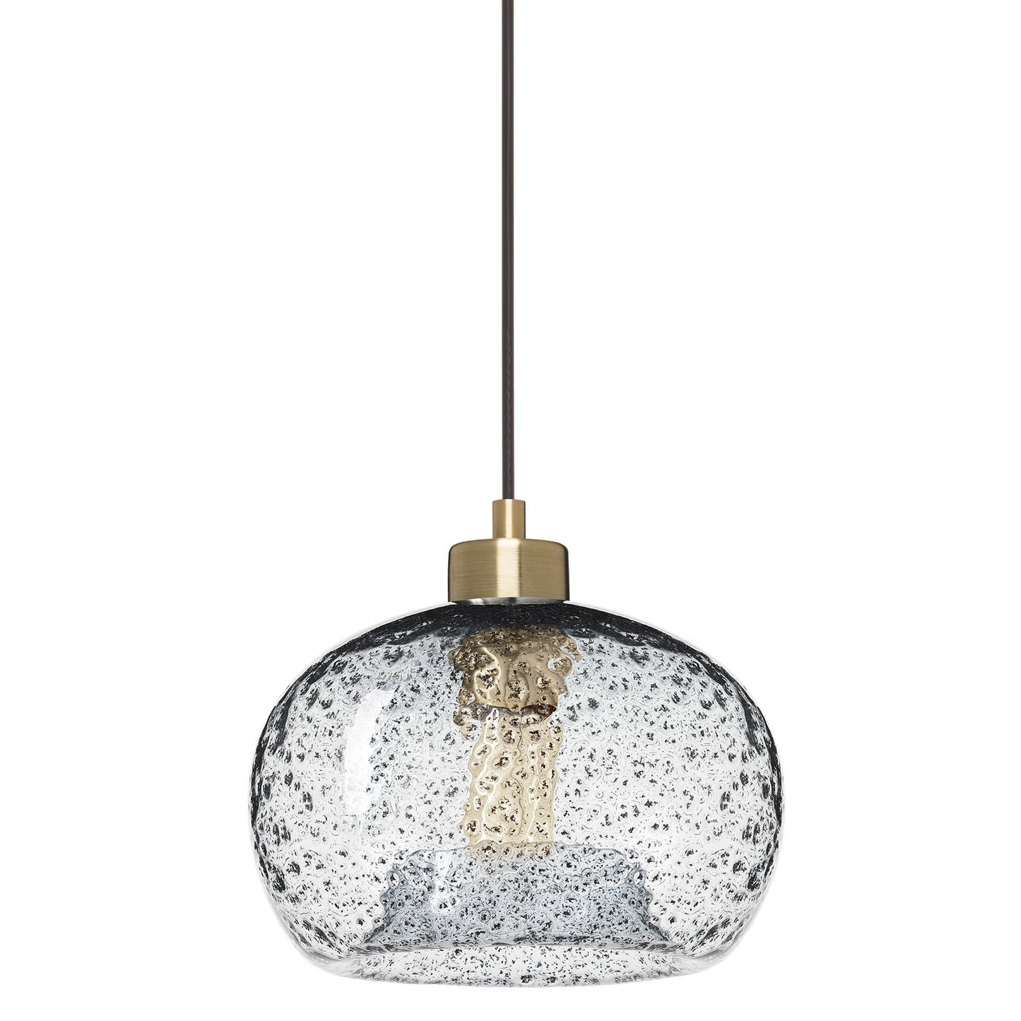 CASAMOTION Pendant Light Handblown Glass Drop Ceiling Lights, Rustic Hanging Light Seeded Clear Glass with Black Sand Powder, Brushed Brass Finish