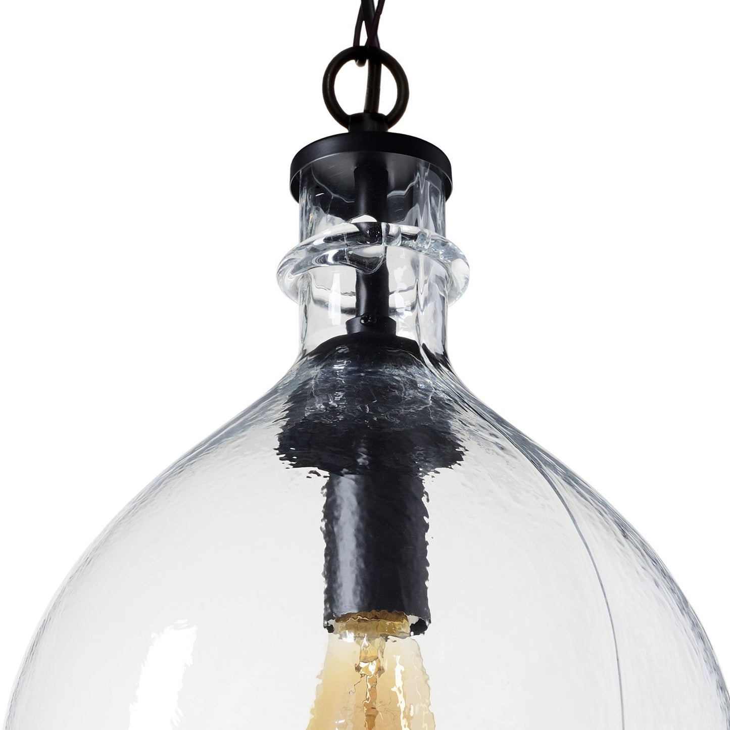 CASAMOTION Wavy Hammered Hand Blown Glass Pendant Light, 1 hanging Light, 11'' diam.16.9''h, Clear