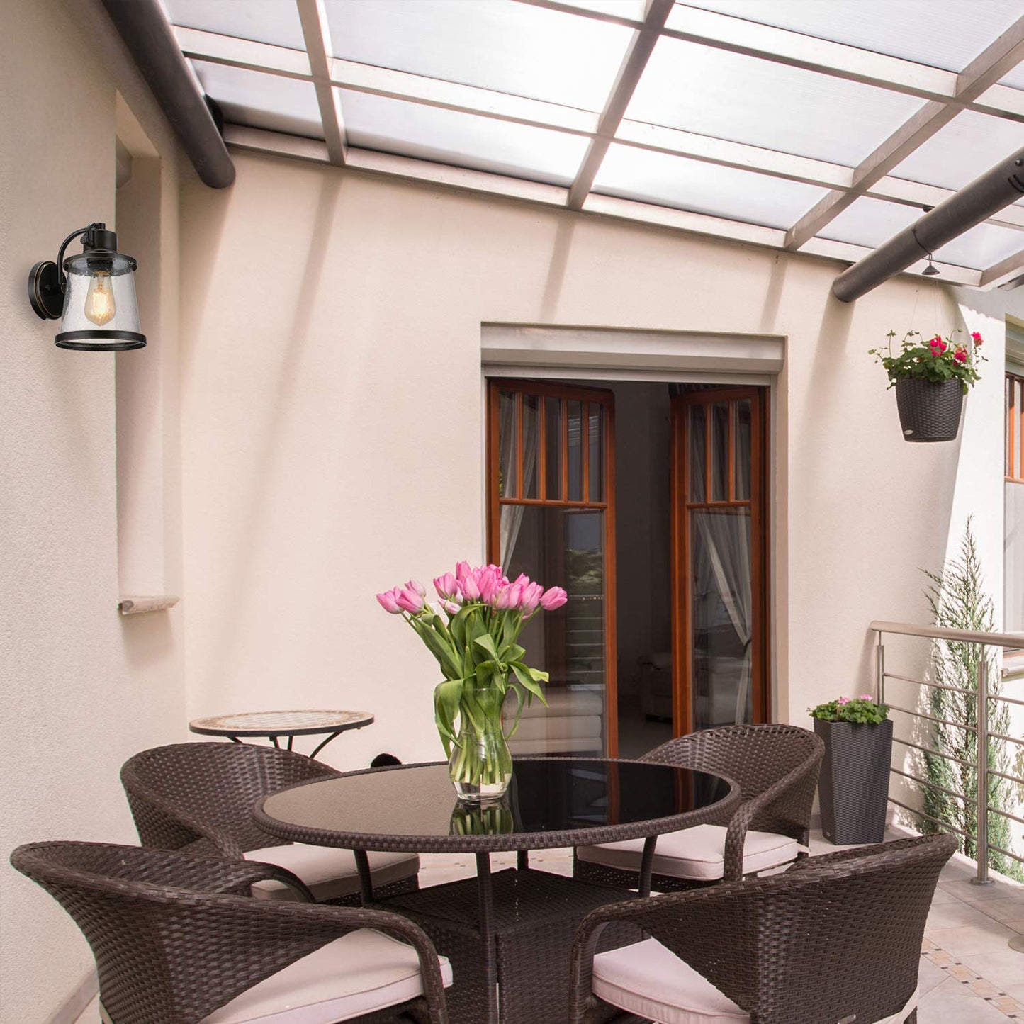 Globe Electric Charlie 1-Light Oil Rubbed Bronze LED Outdoor Wall Mount Sconce with Clear Seeded Glass Shade 44127