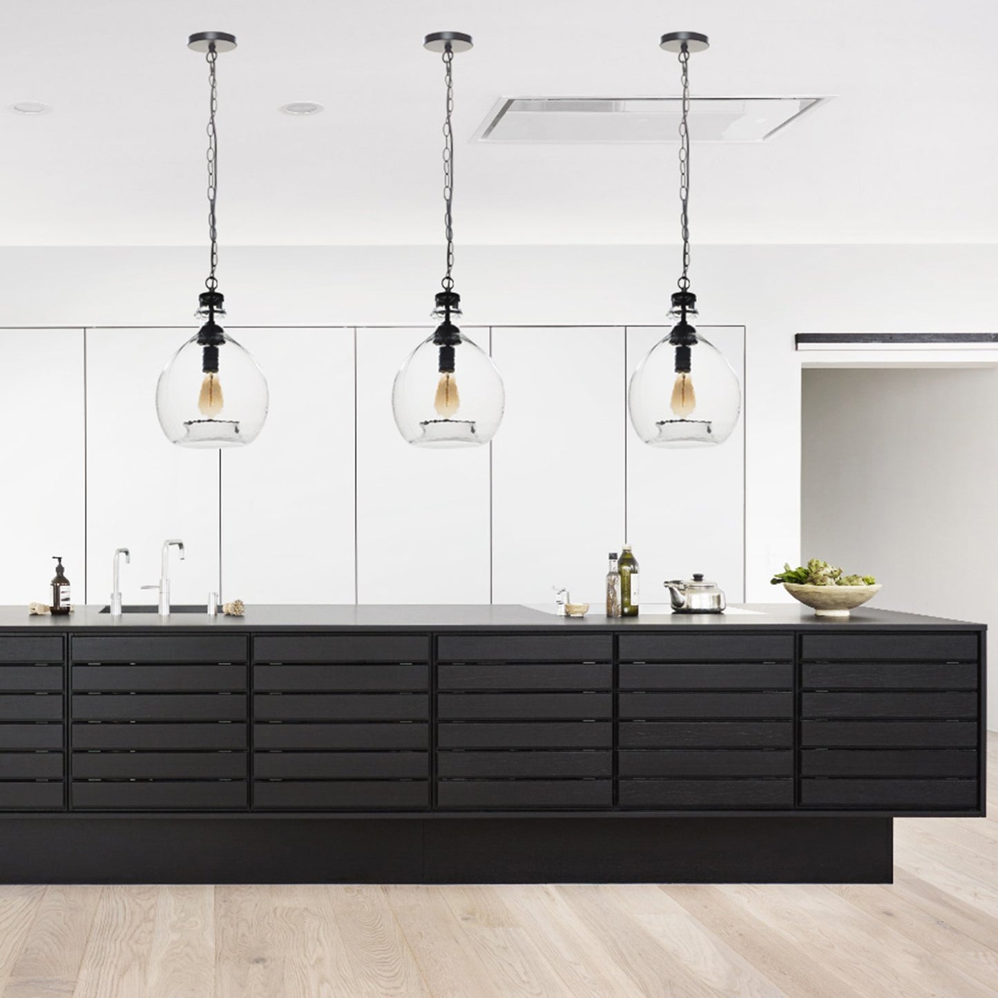 CASAMOTION Wavy Hammered Hand Blown Glass Pendant Light, 1 hanging Light, 11'' diam.16.9''h, Clear