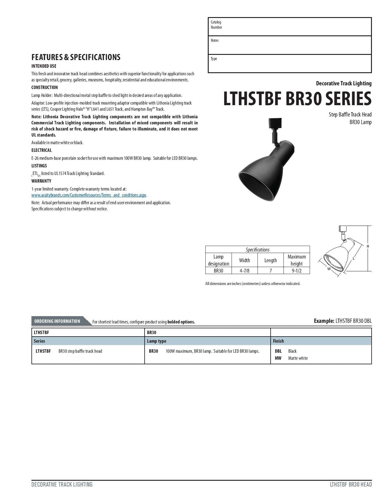 Lithonia Lighting LTHSTBF BR30 MW M4 Adjustable Decorative LED Baffle Track Head, 120 Volts, 100 Watts, Matte White