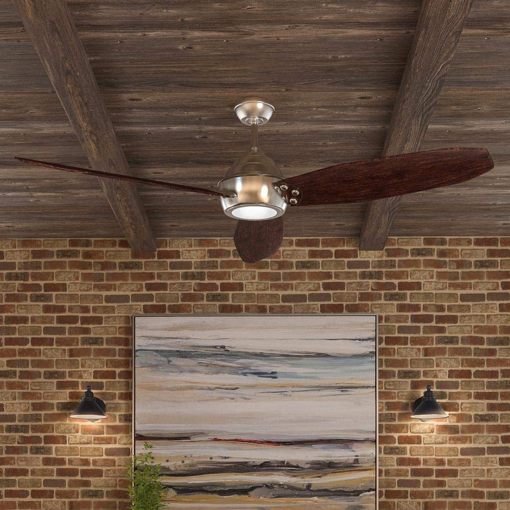 Home Decorators Collection Aero Breeze 60 Inch Integrated LED Indoor/Outdoor Brushed Nickel Ceiling Fan with Light Kit and Remote Control