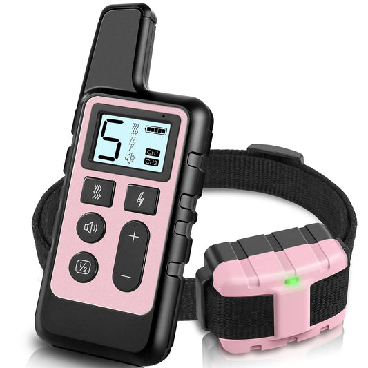 HKZOOI Dog Training Collar, Waterproof Shock Collars for Dog with Remote Range 1640 ft, 3 Training Modes, Beep, Vibration and Shock, Electric Dog Collar for Small Medium Large Dogs (Pinks)