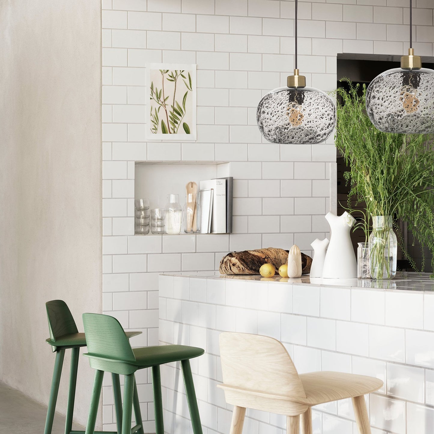 CASAMOTION Pendant Light Handblown Glass Drop Ceiling Lights, Rustic Hanging Light Seeded Clear Glass with Black Sand Powder, Brushed Brass Finish