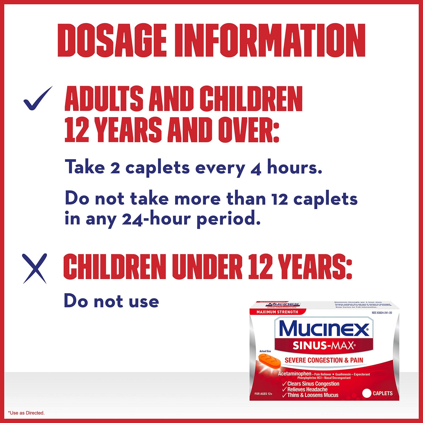 4pk Mucinex Sinus-Max Max Strength Severe Congestion Exp 4/23 NO BOXES