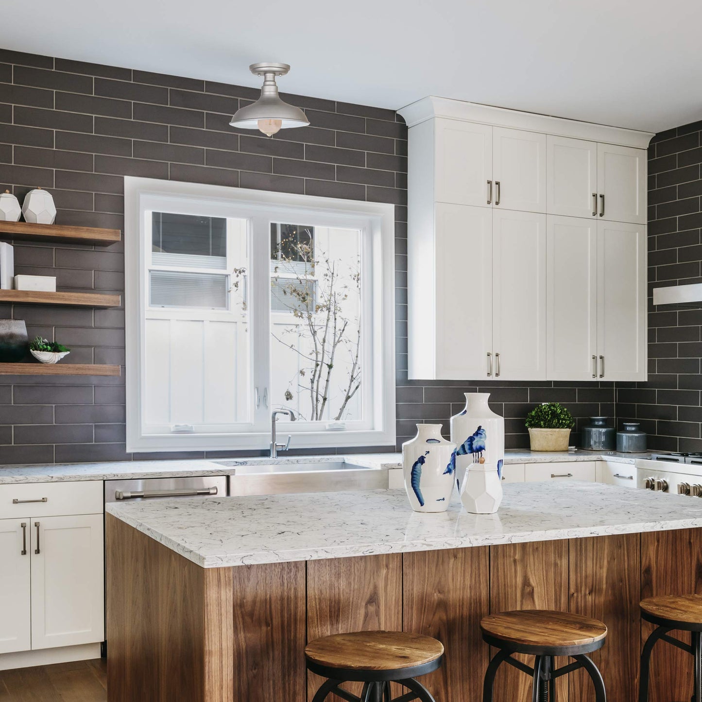 Design House 519876 Kimball Industrial Farmhouse 1 Indoor Semi-Flush Ceiling Mount Light with Metal Shade for Kitchen Hallway Dining Room Bedroom, Galvanized Steel