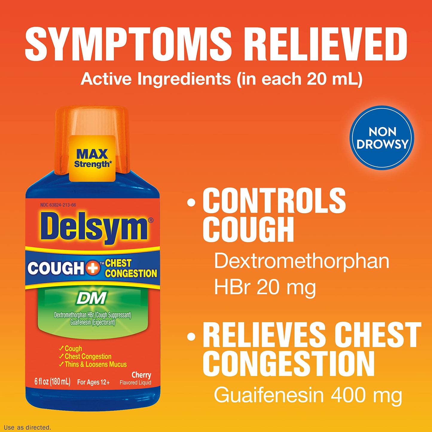 Delsym Cough Plus Chest Congestion DM Relief Cherry Taste Liquid - 6 fl oz 11/24